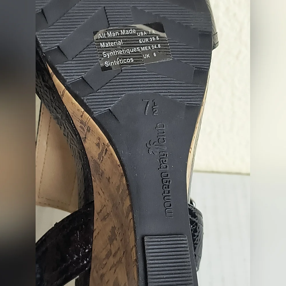 Montego Bay Club 7.5 Black and Tan Wedge Sandals  Slingback